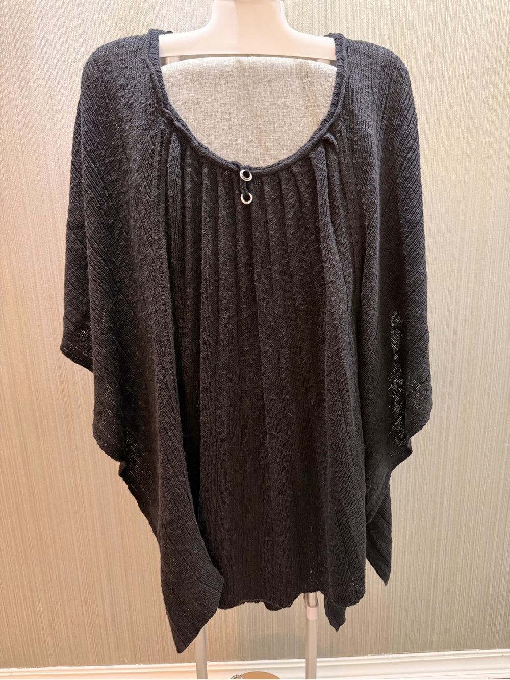 Free People Black Knit Oversized Poncho Cape Sweater